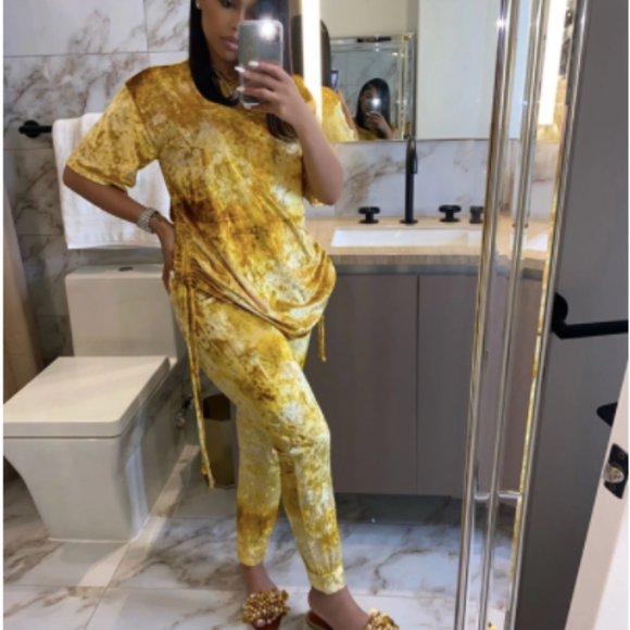 Pants - Yellow Velvet Casual Lounge Set 💛
